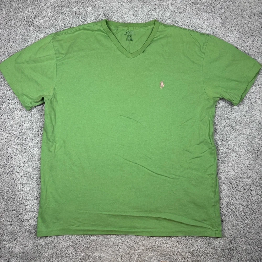 Polo Ralph Lauren Shirt Mens Medium Short Sleeve Vneck Tee Pink Pony Classic